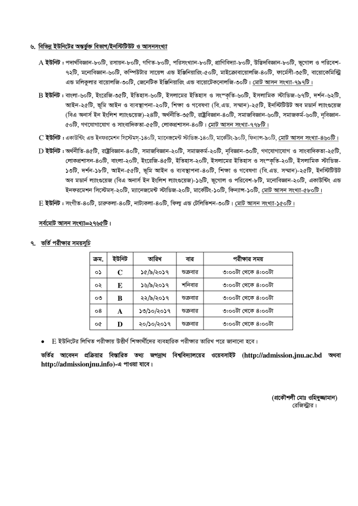 jagannath university admission circular 2017-18